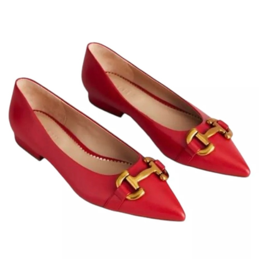 Boden Red Leather Point Toe Flats size 9